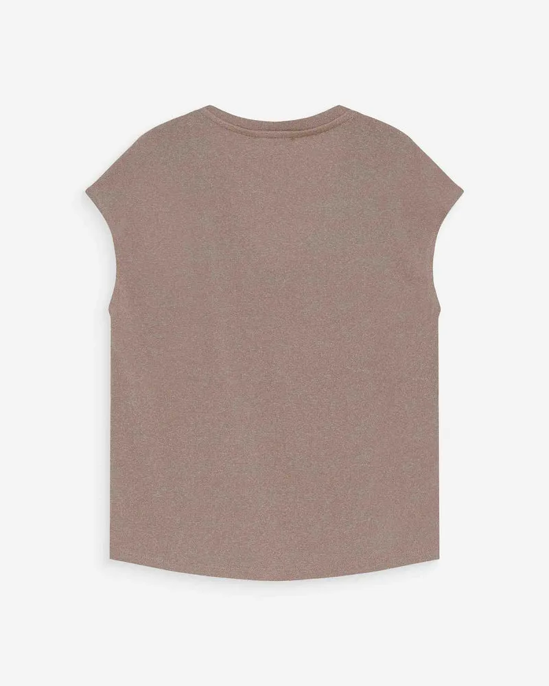 Top col V manches courtes en lurex grege Valsons