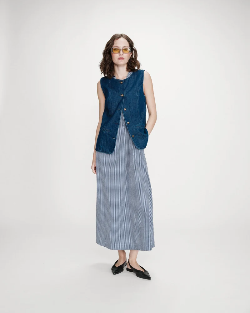 Veste cintrée en jean sans manches mediumblue Vallon