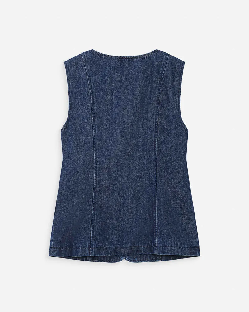 Veste cintrée en jean sans manches mediumblue Vallon