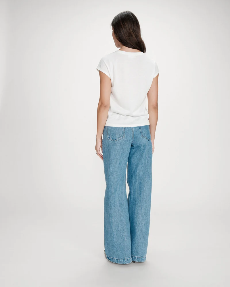 Top col V manches courtes en lurex ivoire Valsons