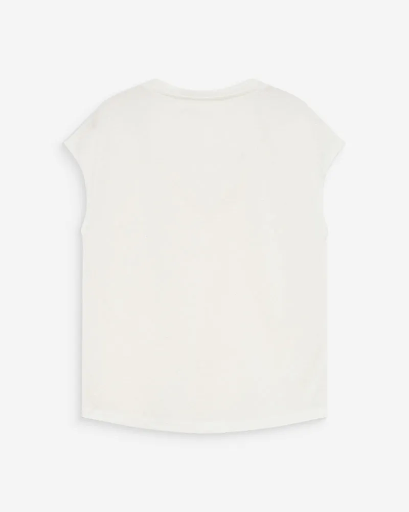 Top col V manches courtes en lurex ivoire Valsons