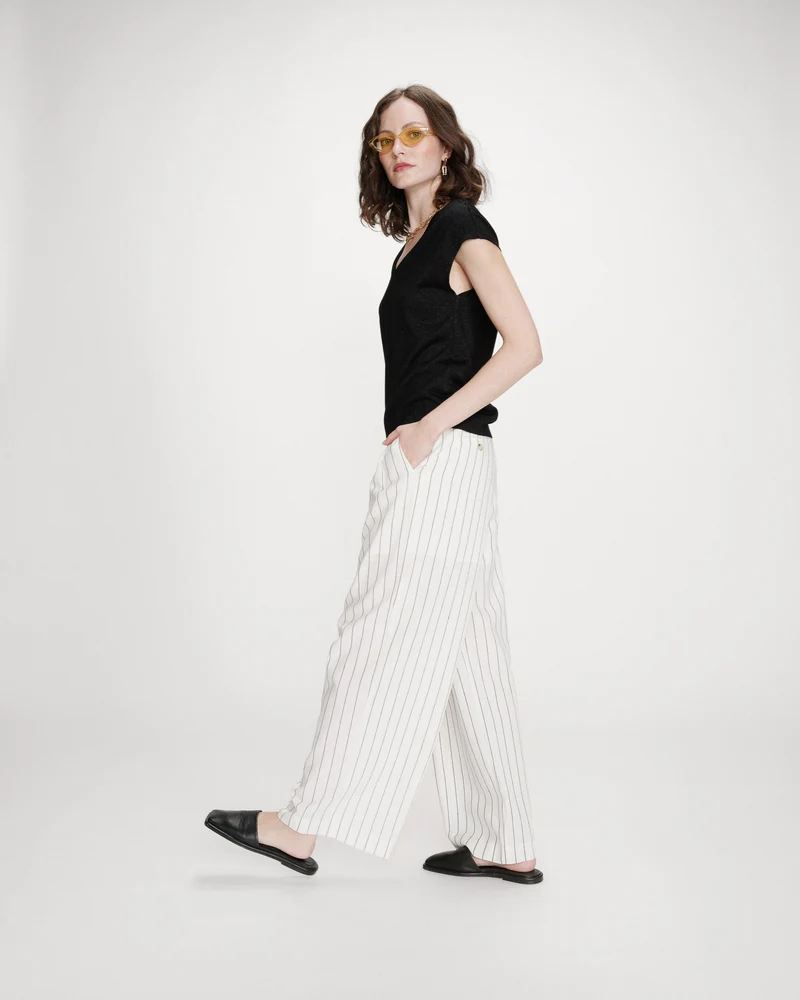 Top col V manches courtes en lurex noir Valsons
