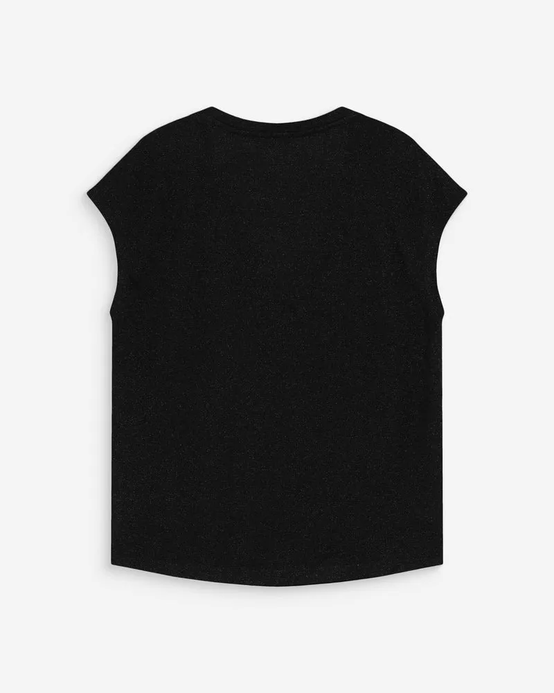 Top col V manches courtes en lurex noir Valsons