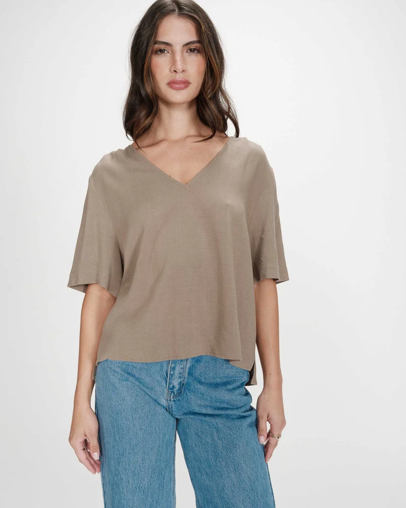 Top manches courtes fluide col V kaki Violon