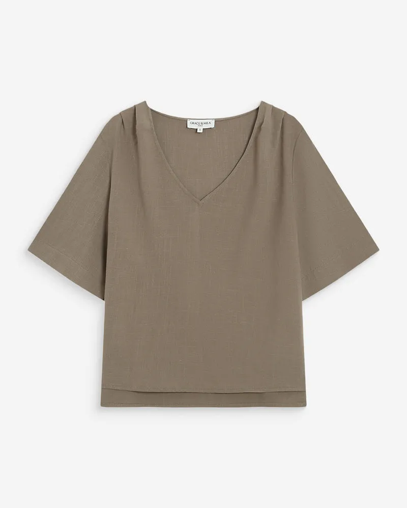 Top manches courtes fluide col V kaki Violon