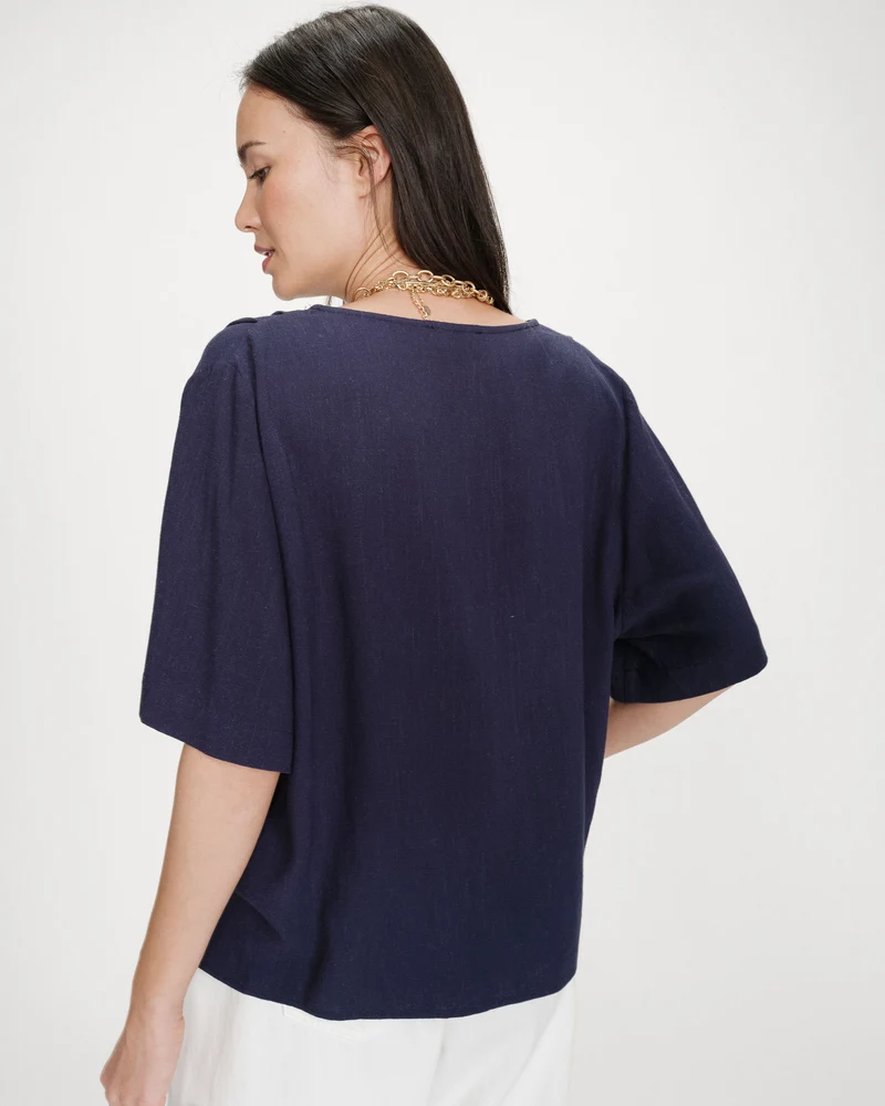 Top manches courtes fluide col V marine Violon