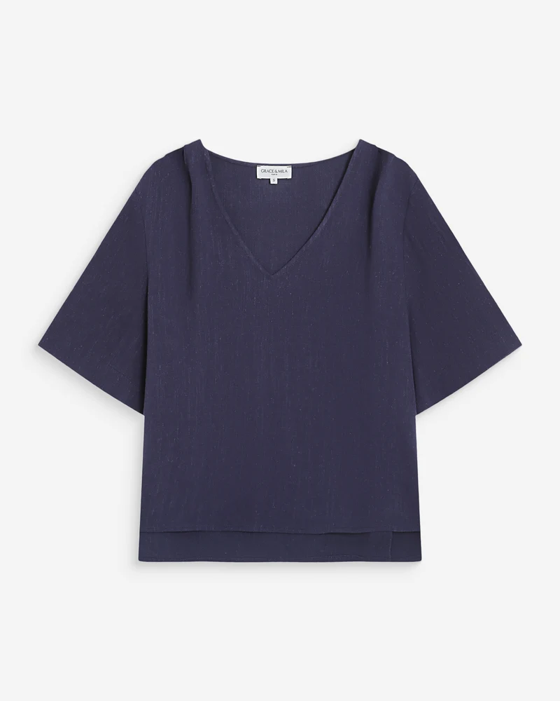 Top manches courtes fluide col V marine Violon