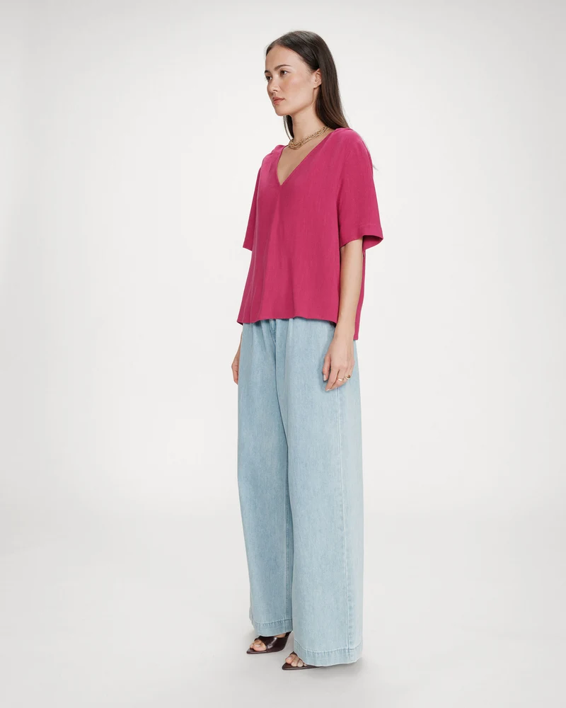 Top manches courtes fluide col V pivoine Violon