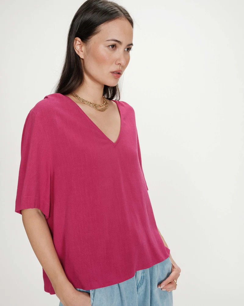 Top manches courtes fluide col V pivoine Violon