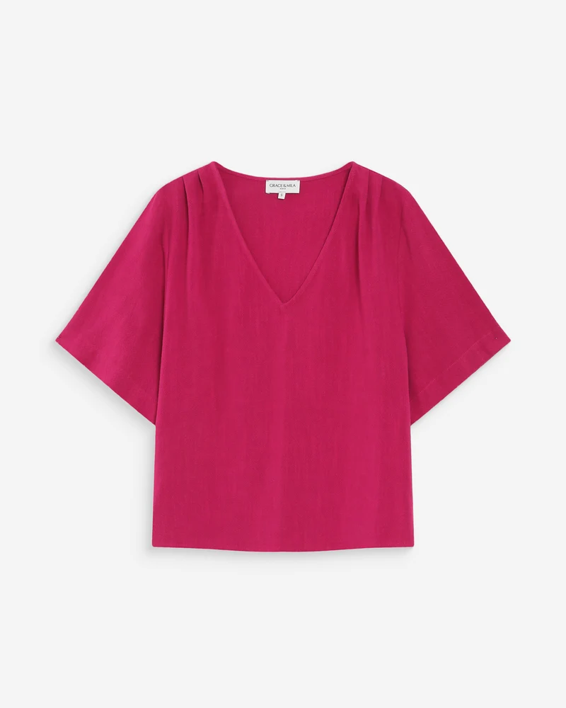 Top manches courtes fluide col V pivoine Violon