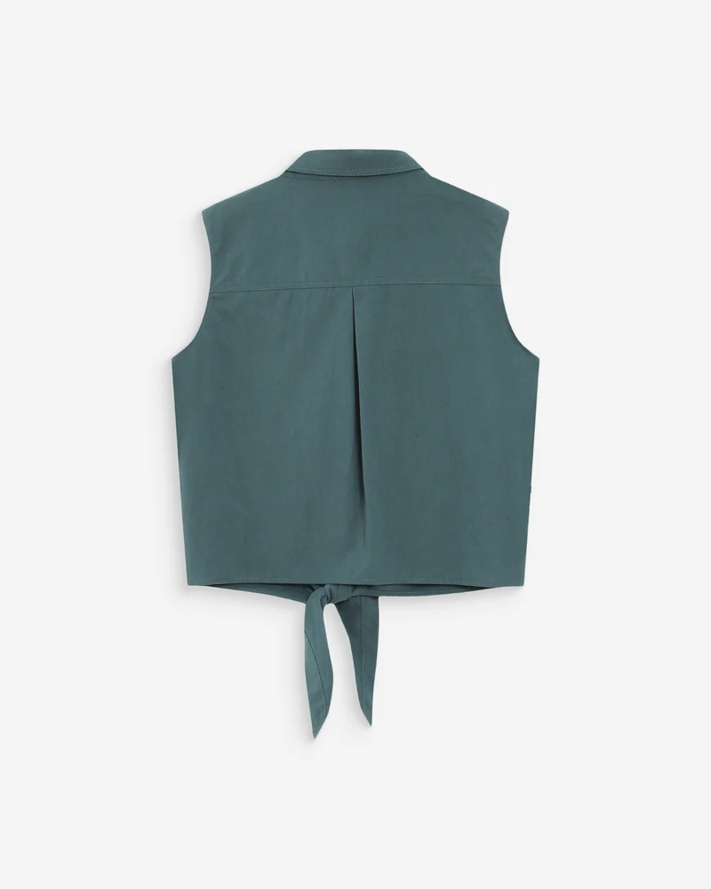 Chemise cintrée en coton à nouer devant emeraude Vero