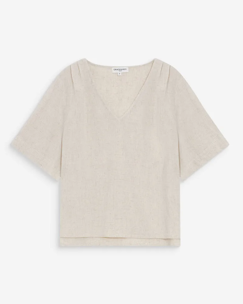 Top manches courtes fluide col V sable Violon