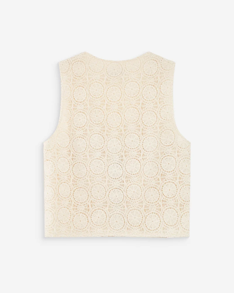 Top en crochet à nouer col V ecru Vony