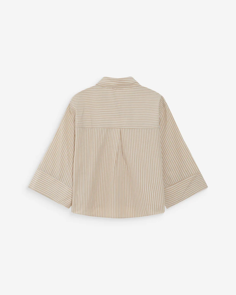 Chemise courte à rayures manches 3/4 sable Voice
