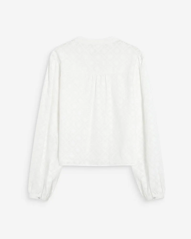 Blouse broderie anglaise col mao en coton ivoire Vandita