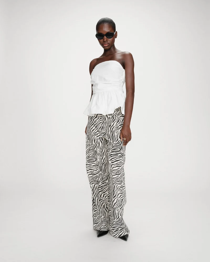 Top péplum bustier à encolure carrée ivoire Valo