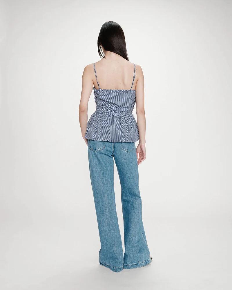 Top péplum bustier à encolure carrée marine Valo