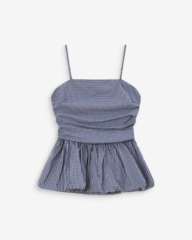 Top péplum bustier à encolure carrée marine Valo