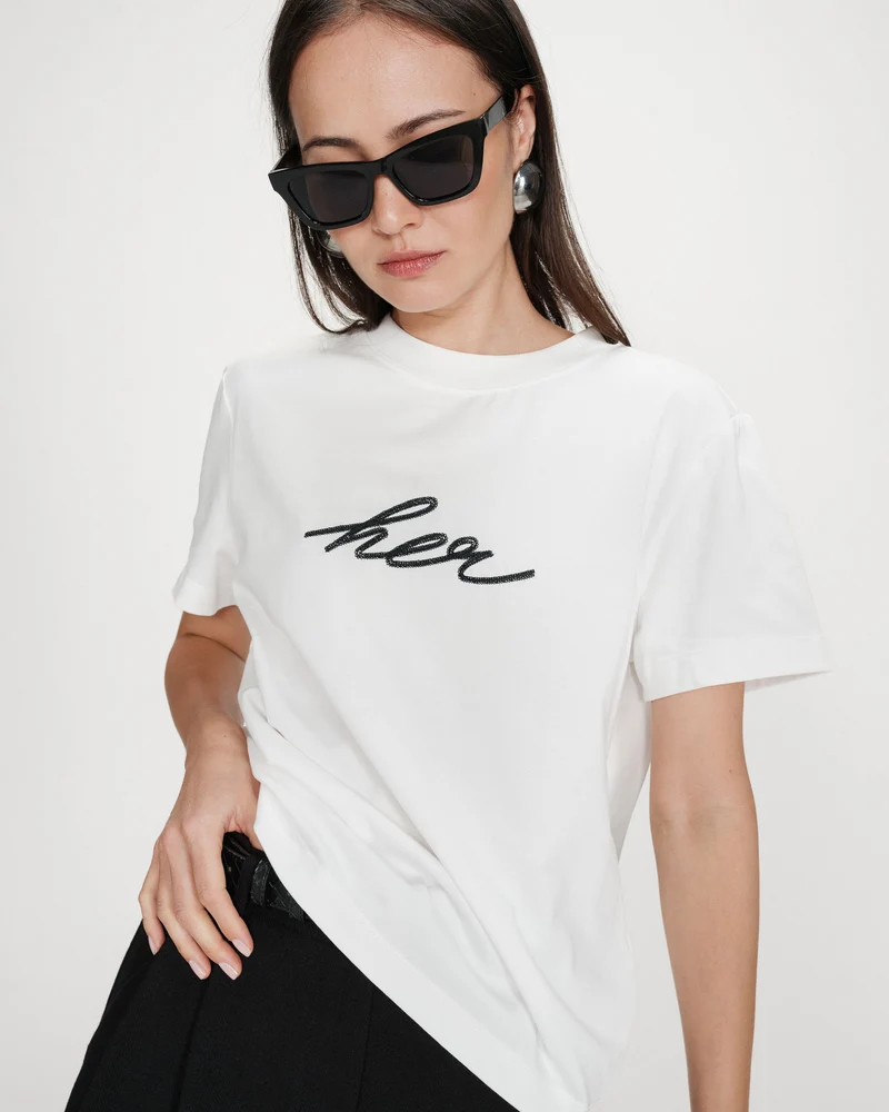 T-shirt en coton manches courtes ivoire Vanders