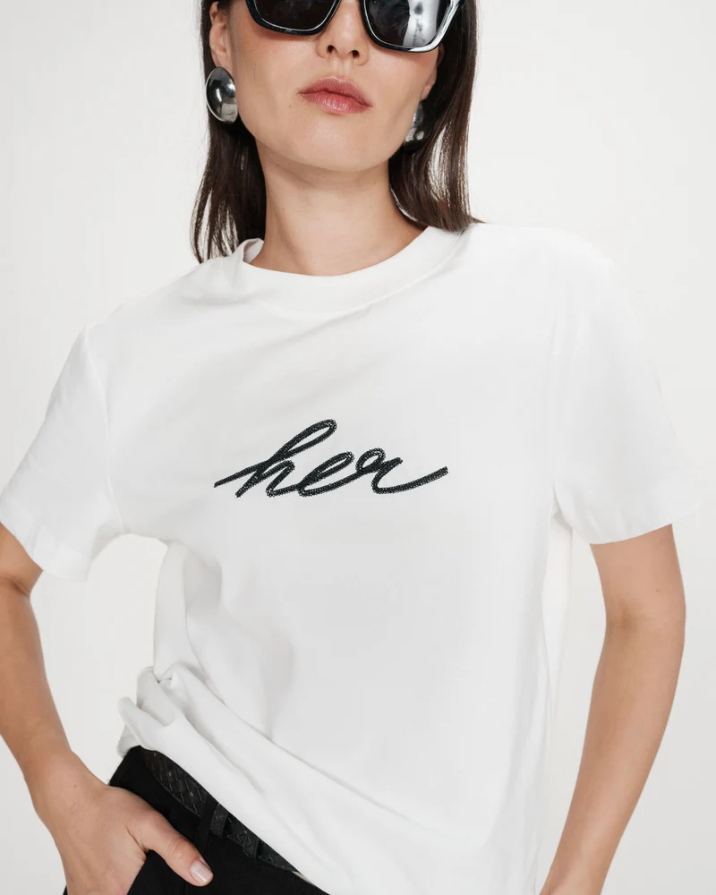 T-shirt en coton manches courtes ivoire Vanders