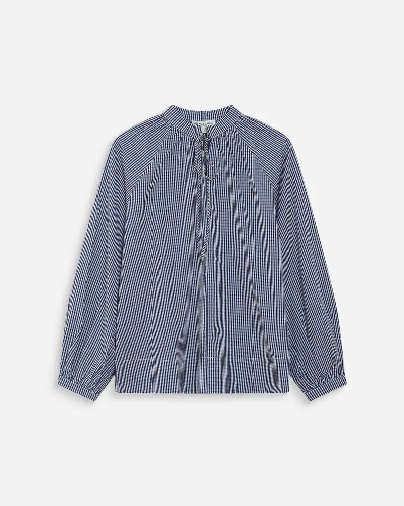 Blouse à carreaux en coton col V oversize marine Varry