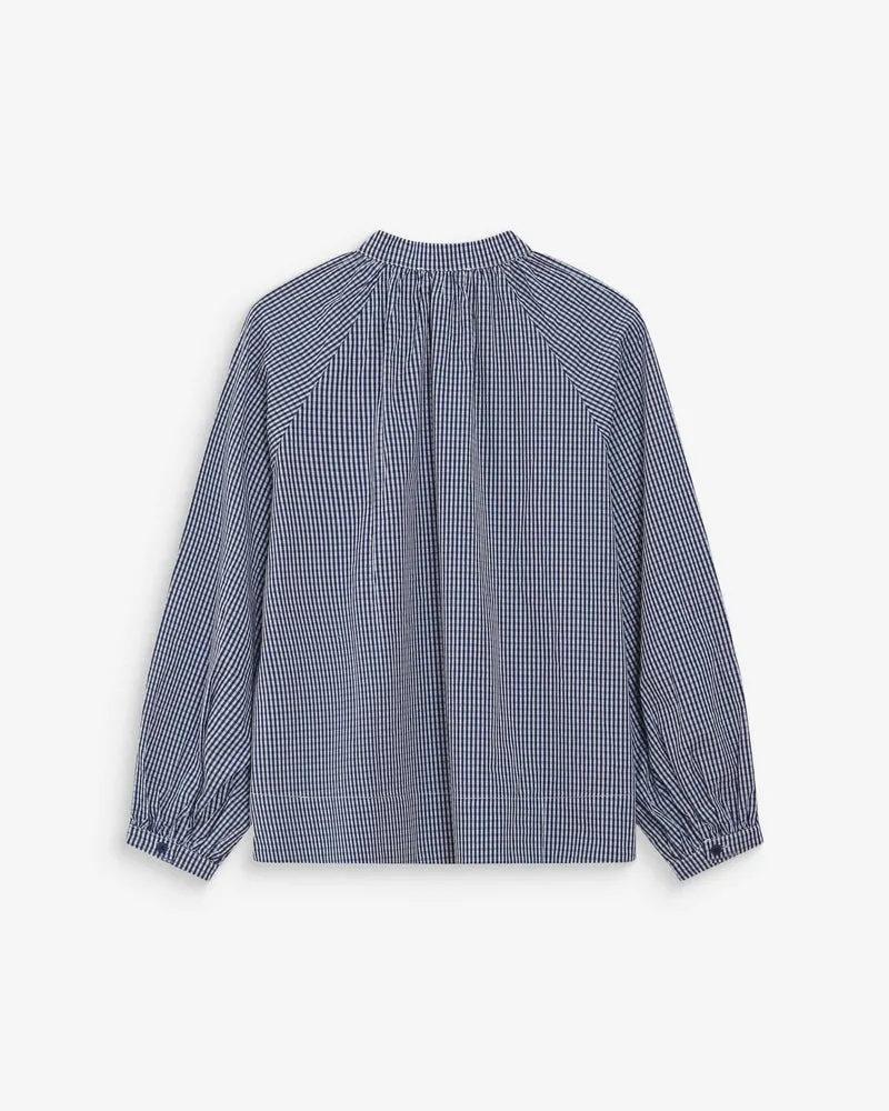 Blouse à carreaux en coton col V oversize marine Varry