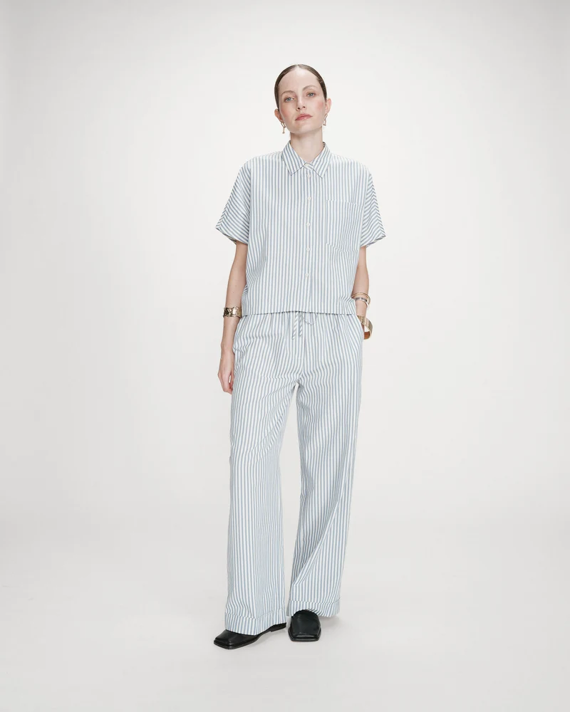 Chemise large à rayures manches courtes bleuet Vercia