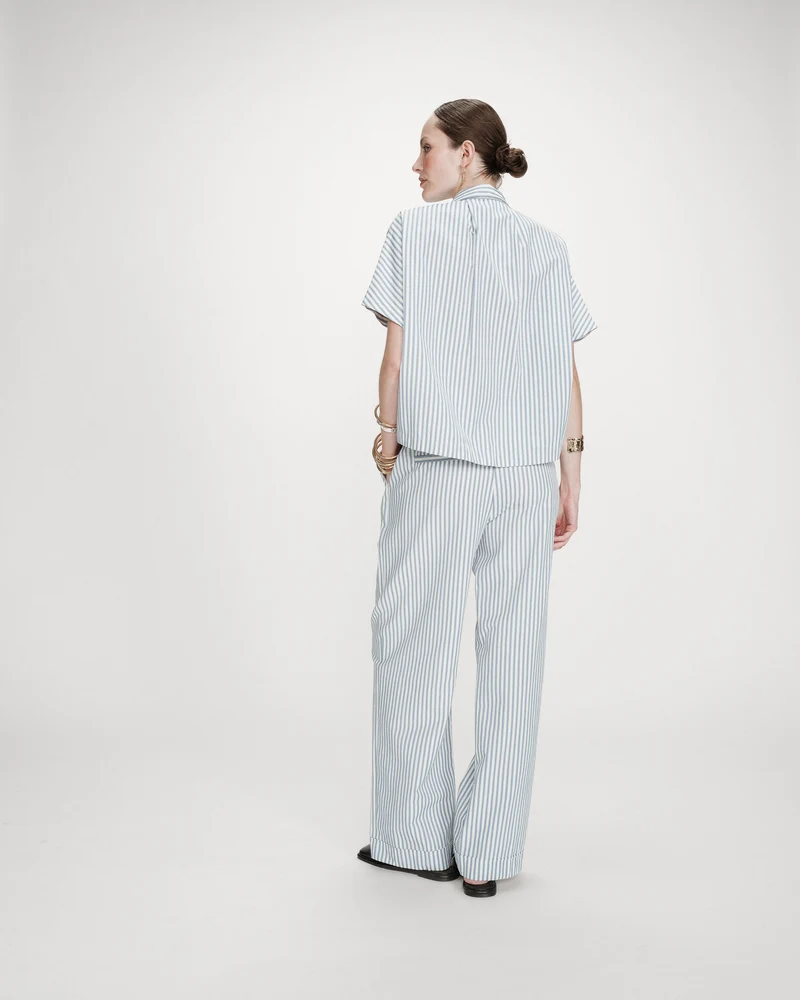 Chemise large à rayures manches courtes bleuet Vercia