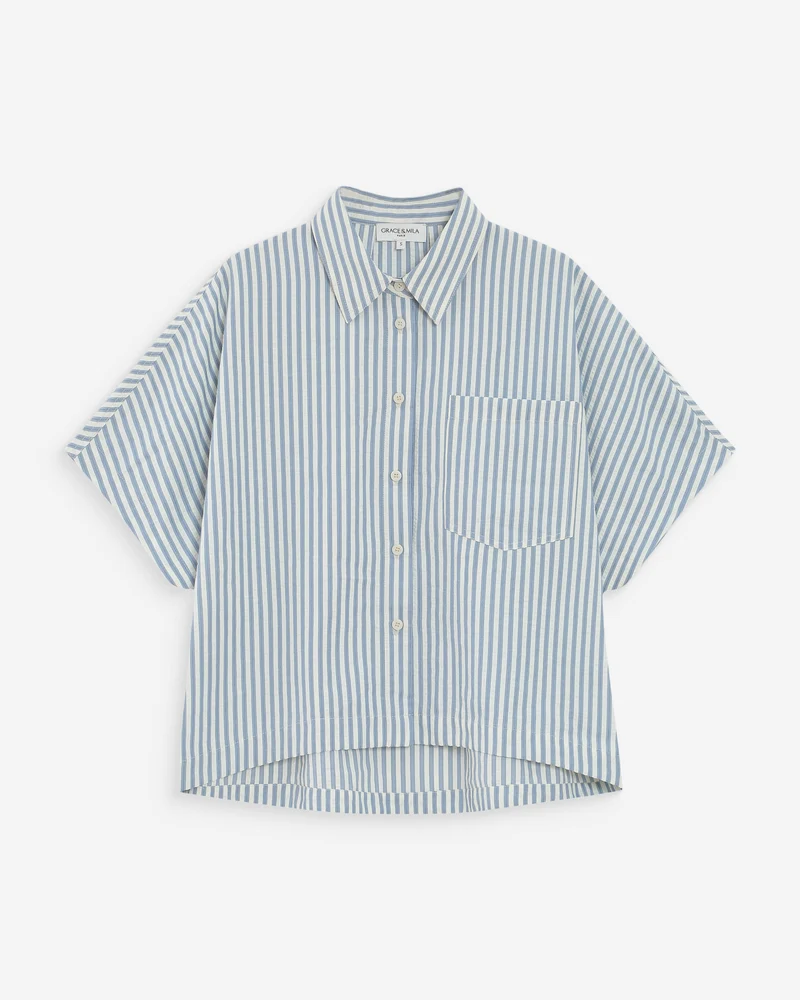 Chemise large à rayures manches courtes bleuet Vercia
