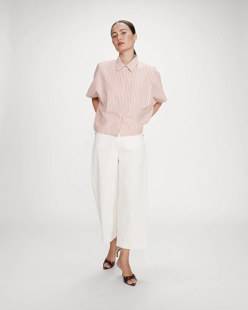 Chemise large à rayures manches courtes corail Vercia