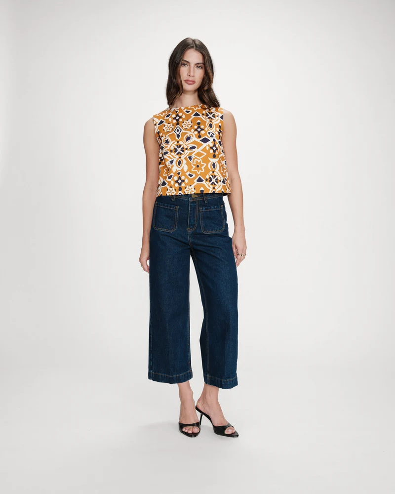 Top droit dos nu sans manches à imprimé cognac Venise