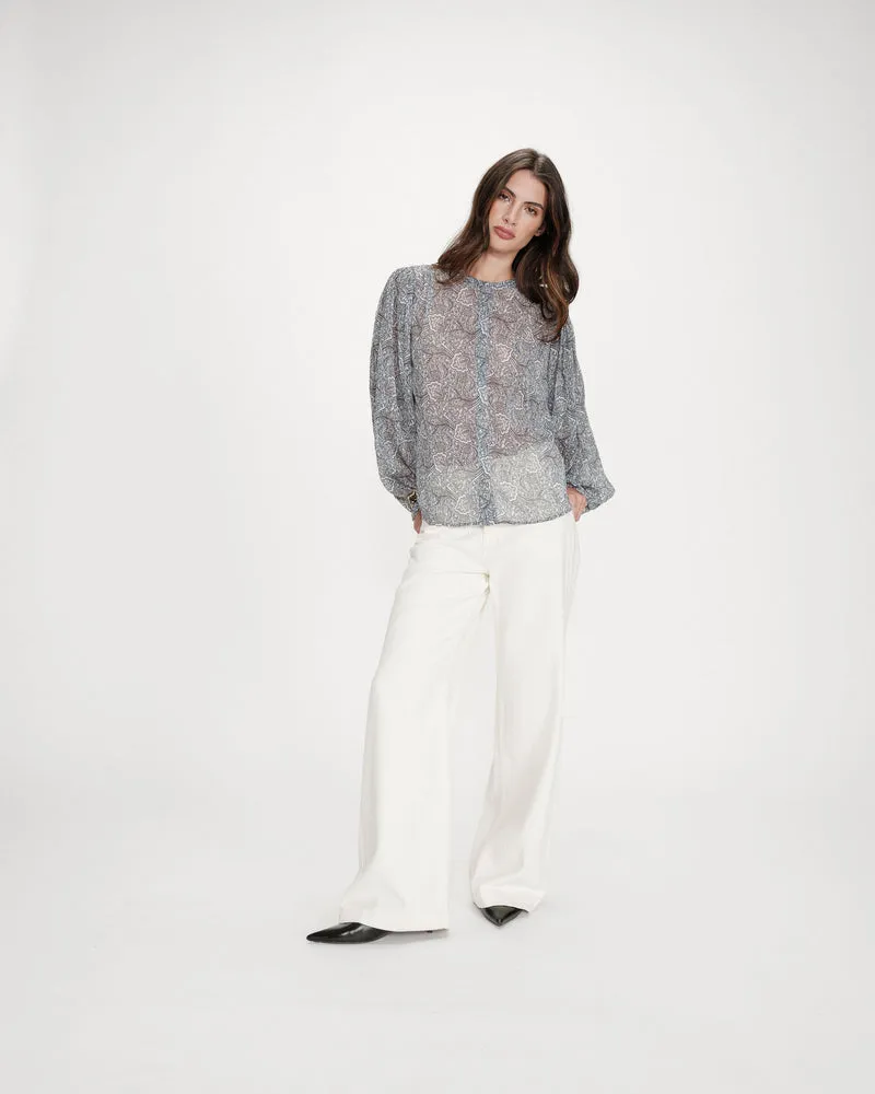 Blouse manches bouffantes imprimée bohème ciel Vertueuse