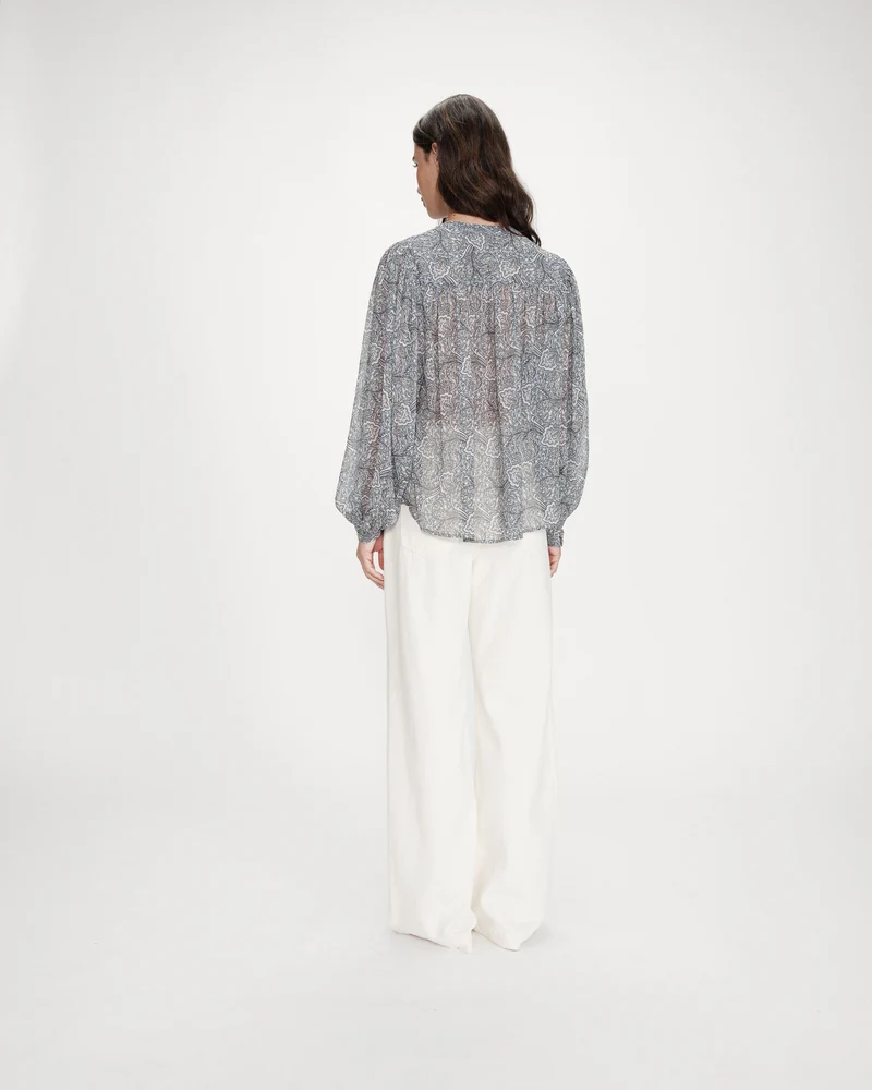 Blouse manches bouffantes imprimée bohème ciel Vertueuse