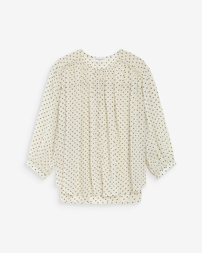 Blouse bouffante à pois manches 3/4 ivoire Valianna