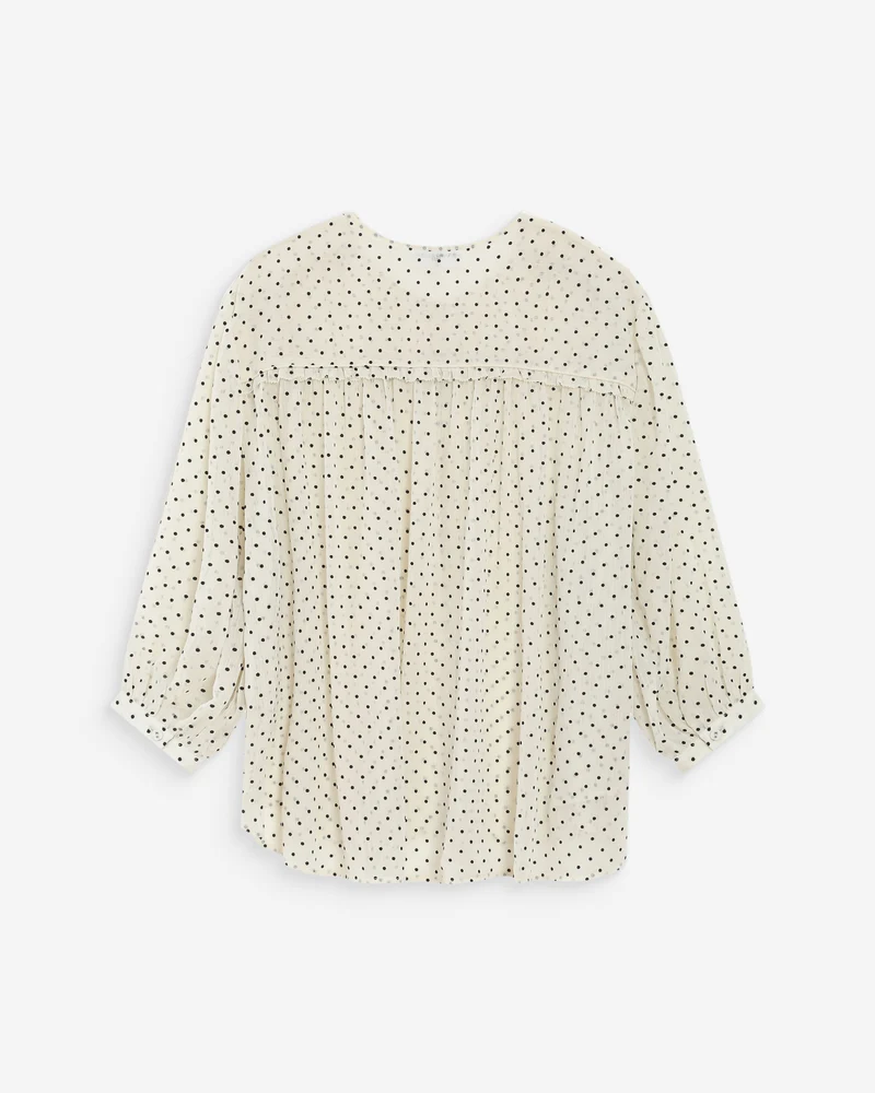 Blouse bouffante à pois manches 3/4 ivoire Valianna