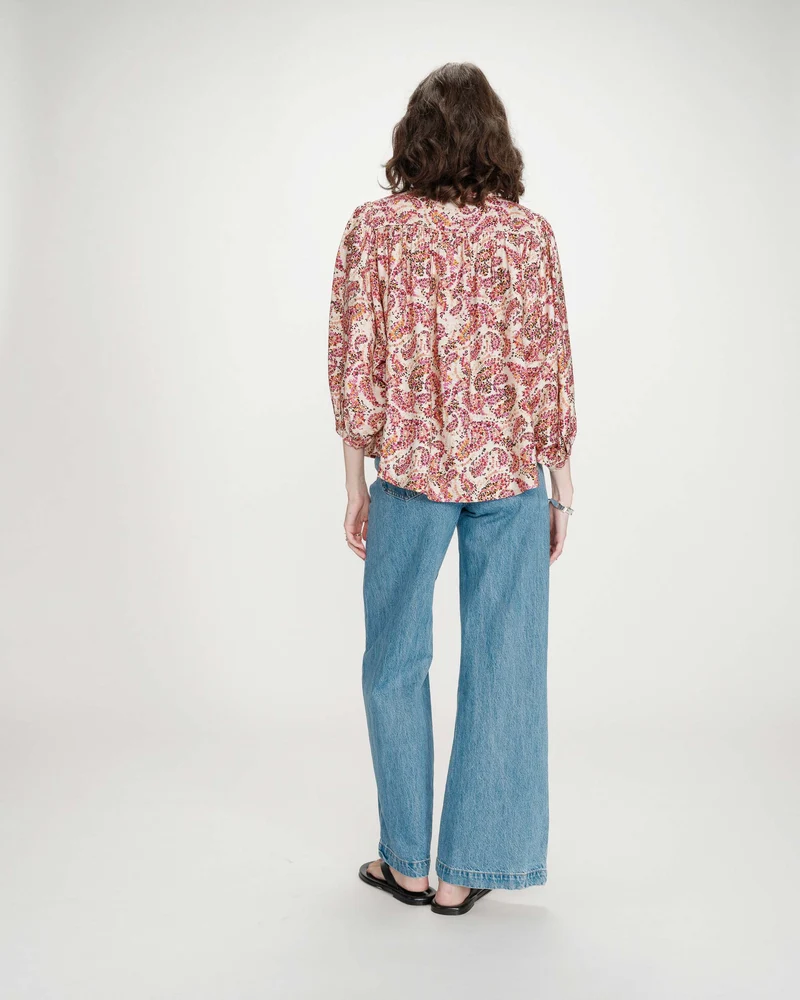 Blouse ample manches bouffantes imprimée florale peche Vezia
