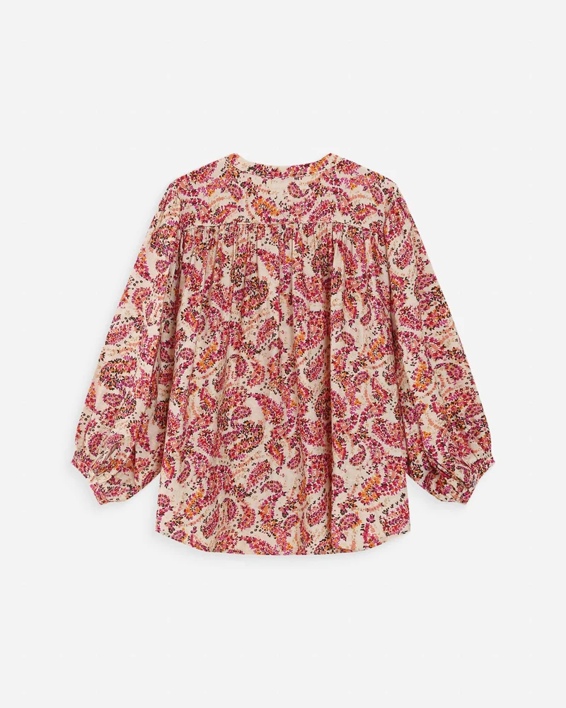 Blouse ample manches bouffantes imprimée florale peche Vezia