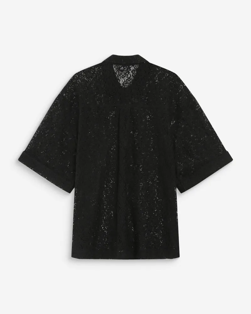 Chemise en dentelle transparente manches 3/4 noir Vendel