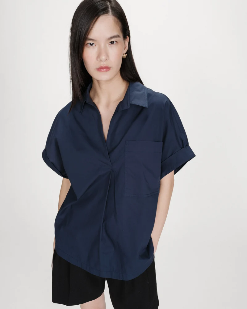 Blouse large en coton manches courtes marine Versigny