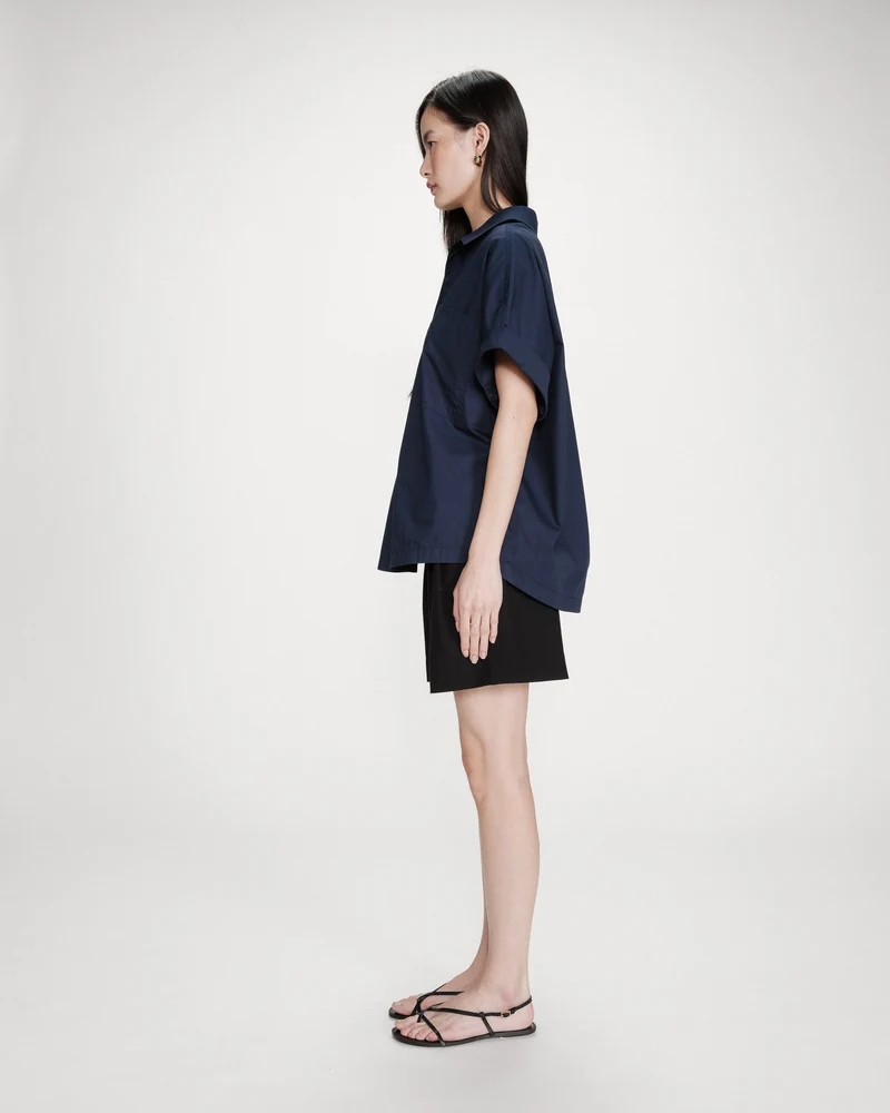 Blouse large en coton manches courtes marine Versigny
