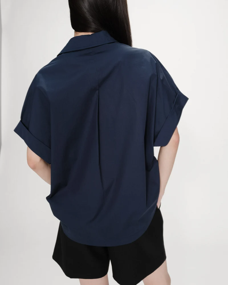 Blouse large en coton manches courtes marine Versigny