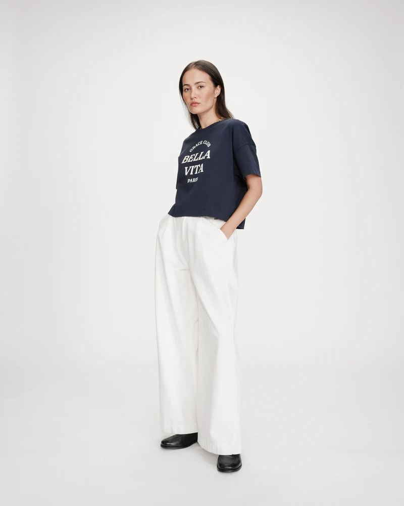 Top oversize en coton message imprimé marine Voss