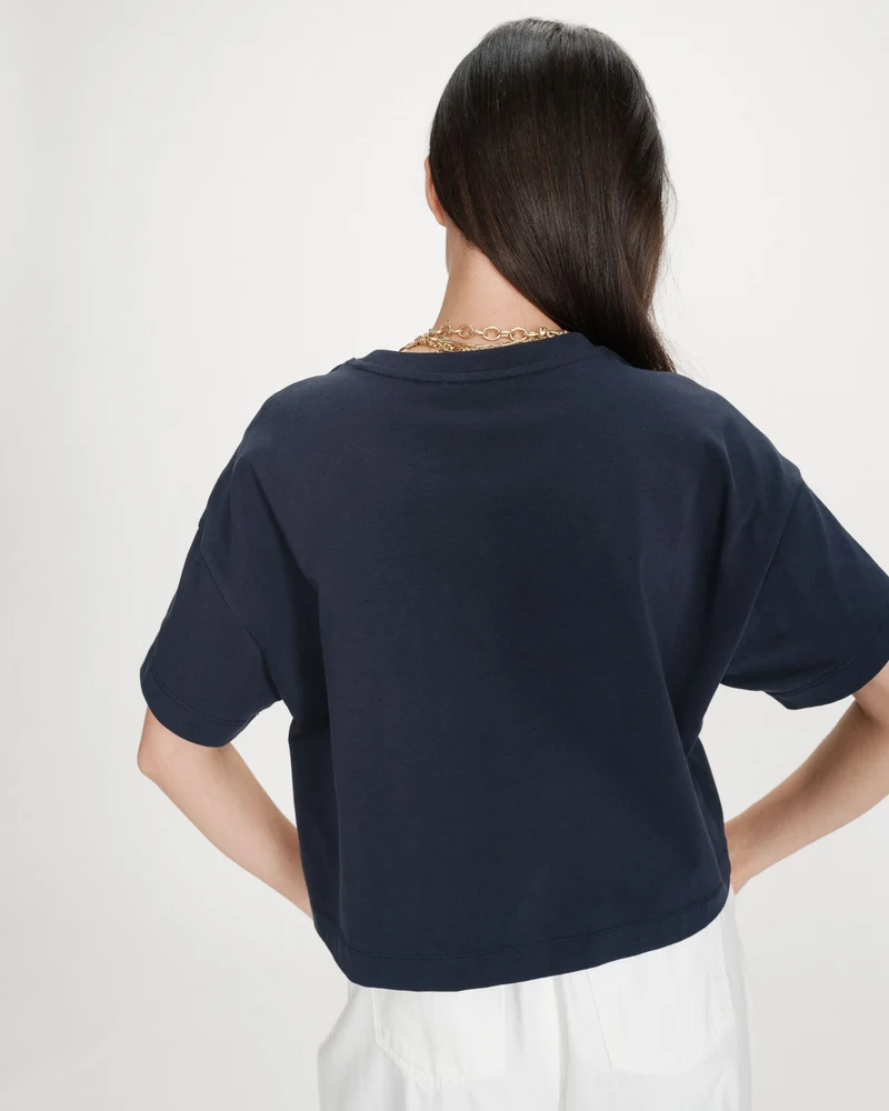 Top oversize en coton message imprimé marine Voss