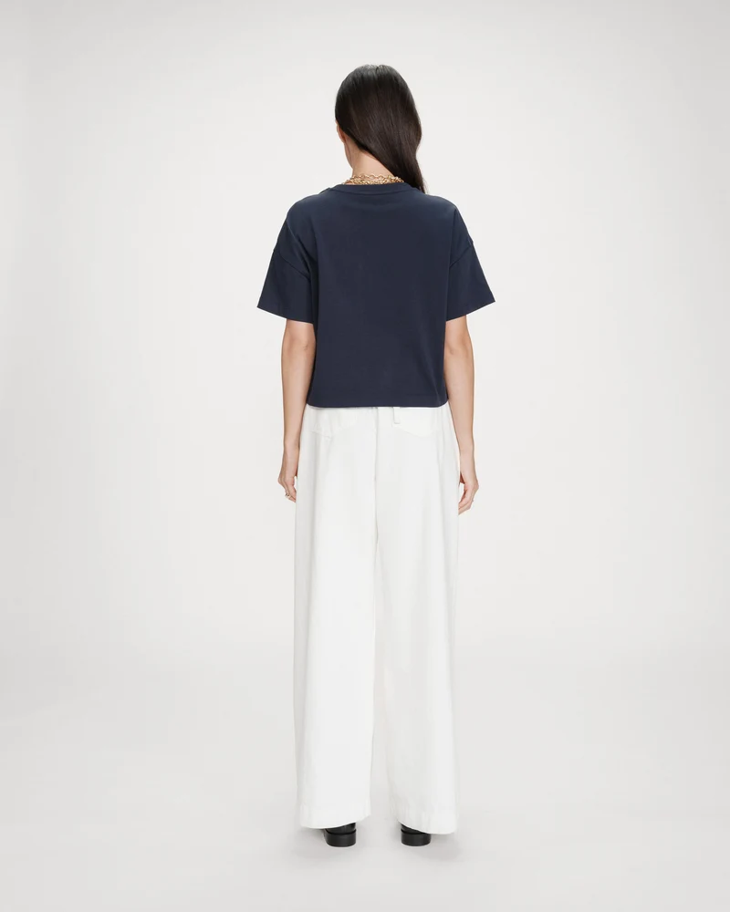 Top oversize en coton message imprimé marine Voss