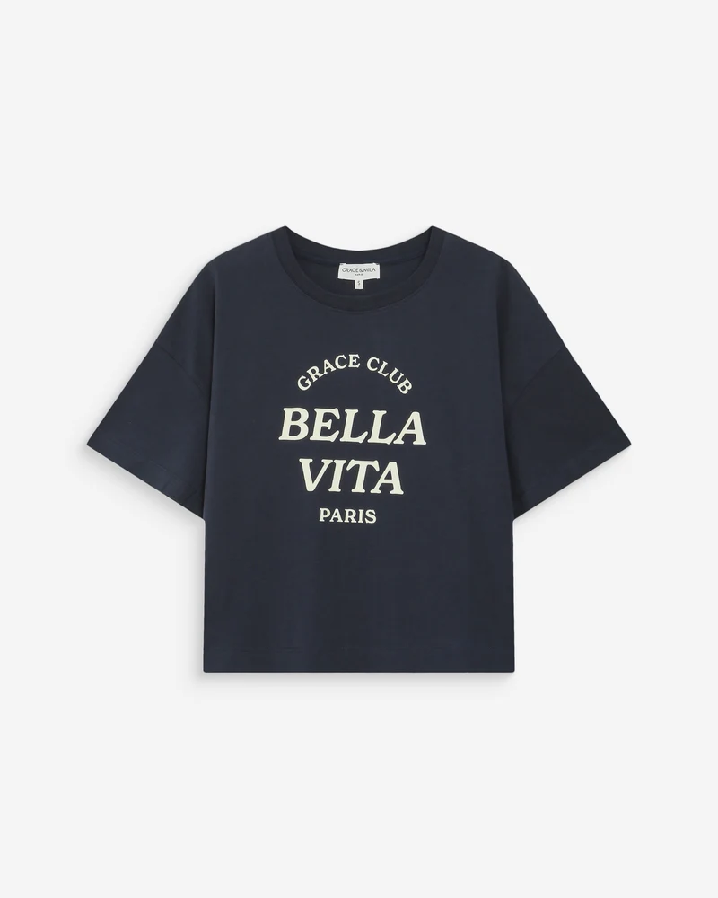 Top oversize en coton message imprimé marine Voss