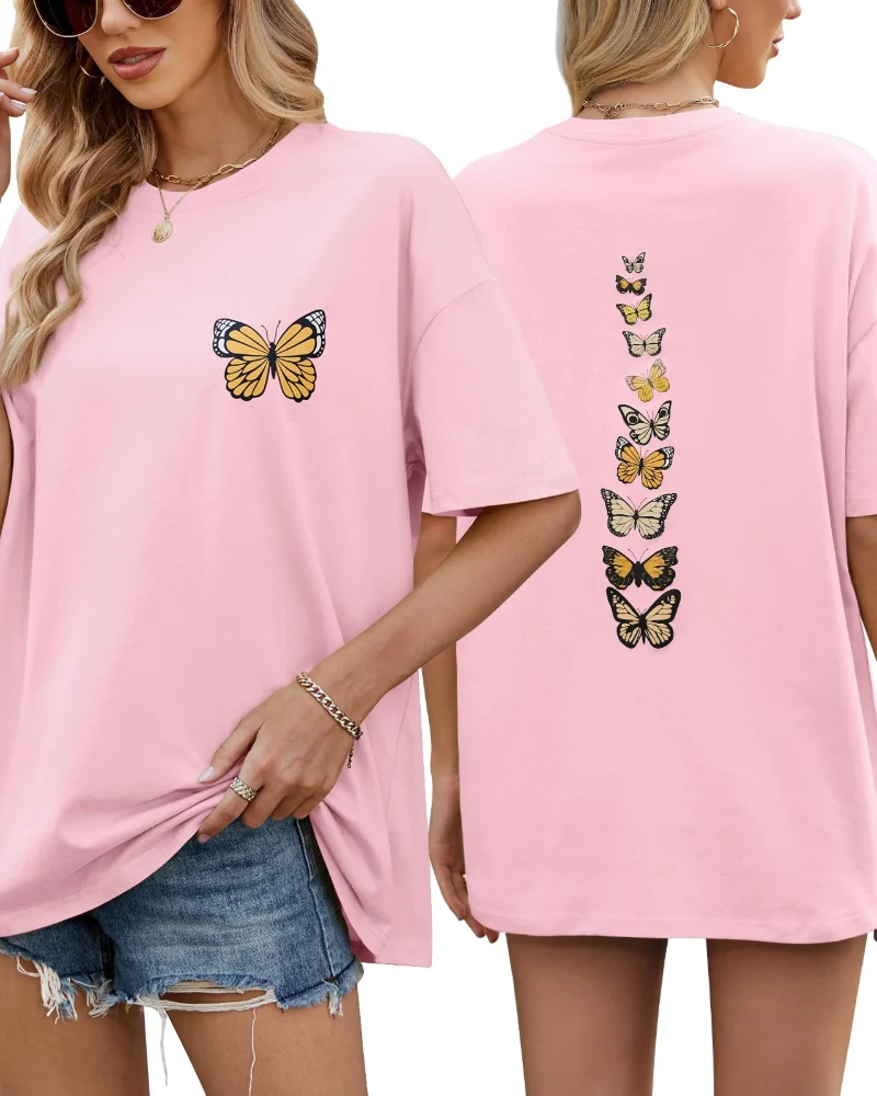 Sloane T-Shirt Oversize Femme – Tee Vintage en Coton avec Imprimé Papillon & Coupe Loose