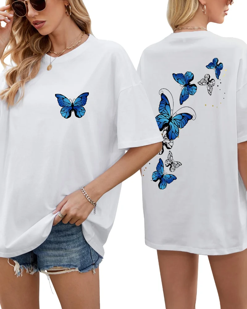 Sloane T-Shirt Oversize Femme – Tee Vintage en Coton avec Imprimé Papillon & Coupe Loose