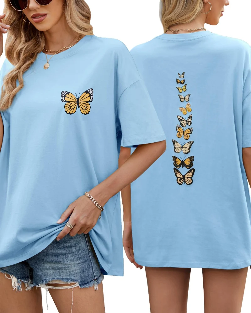 Sloane T-Shirt Oversize Femme – Tee Vintage en Coton avec Imprimé Papillon & Coupe Loose