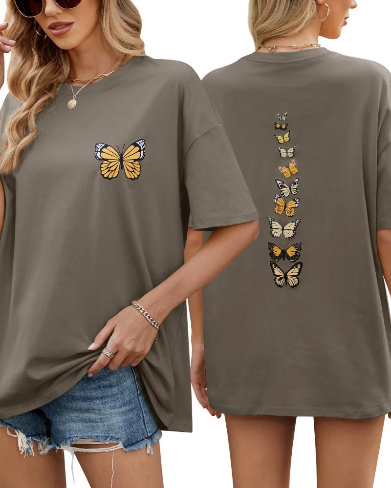 Sloane T-Shirt Oversize Femme – Tee Vintage en Coton avec Imprimé Papillon & Coupe Loose