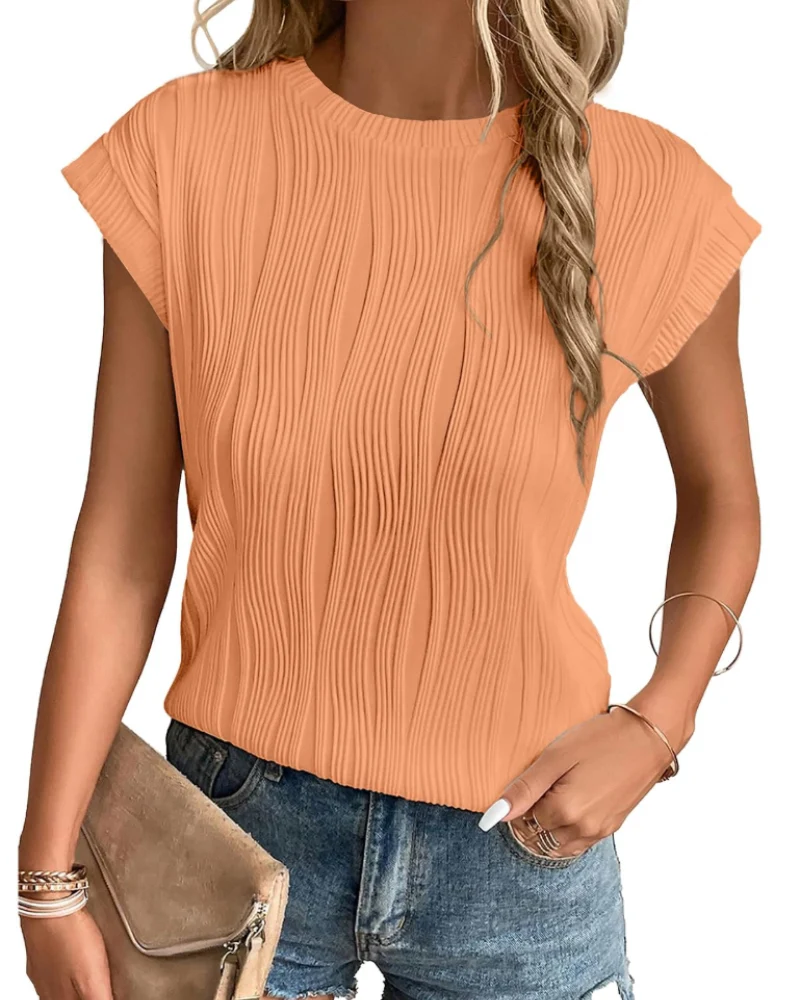 Zuri T-Shirt Femme – Top Maille Texturée Manches Chauve-Souris & Coupe Loose Chic